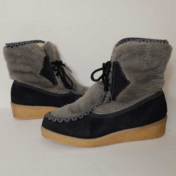 Vintage Snowland Boots Sherpa Fleece Platform Lace Up Boho Scandinavian Size 7 - Picture 8 of 8